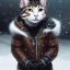 Placeholder: Cyberpunk Portrait of cyborg cat child with brown hair and with cute face, north pole snowy vibe , perfect composition, hyperrealistic, super detailed, 8k, high quality, trending art, trending on artstation, sharp focus, studio photo, intricate details, highly detailed, by greg rutkowski