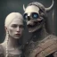 Placeholder: A viking boy and a girl, hr giger, scary, steam punk, realistic, made in octane, cinematic, ultra-realistic, extremely detailed octane rendering, 8K, VRAY Super Real ar 2:3, dof photorealistic futuristic 50mm lens hard lighting dark gray tintype photograph, realistic lighting, sepia color