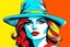 Placeholder: beautiful woman in hat in pop art style