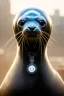 Placeholder: portrait of singer SEAL,beautiful african robot, post-apocalyptic in a cyberpunk city, realistic, intriacte detail, sci-fi fantasy style, volumetric lighting, particales,highly detailed,cinamatic, deep dark ,gold lights.