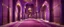 Placeholder: Hyper realistic detailed hallway inside purple wall Mosque with maroon pillars, beautiful carpet & ceiling lights at night