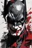 Placeholder: poster in two gradually, a one side half face Batman dark tones and other side half face Joker darkred tones, painting by Yoji Shinkawa,