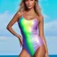 Placeholder: Glittery pastel rainbow two piece swimsuit