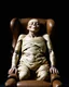 Placeholder: a chubby really old mummified corpse, eyes closed, leaned over in a brown chair