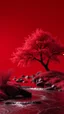 Placeholder: 3D , a river stream in red . A nice red tree in a dark red background, high Quality picture , 8k