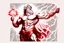 Placeholder: Detailed and realistic illustration of Greek god Zeus holding holding lightning. Vintage style illustration. Red and white lightning. Ultra high resolution. Muscular, low fat percentage.