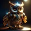 Placeholder: Cute and adorable fantasy owl, Bird-of-Paradise, sparrow, full body, shiny metallic jeweled depth, glowing smoke neon eyes, hoarfrost metal lace, fantasy, sunlight, sunbeam, intricate detail. 8k, dreamlike, surrealism, super cute, symmetrical, soft lighting, trending on artstation, intricate details, highly detailed, unreal engine, by ross tran, wlop, artgerm and james jean, Brian Froud, art illustration by Miho Hirano, Neimy Kanani, oil on canvas by Aykut Aydoğdu, oil painting, heavy strokes, p