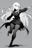 Placeholder: angry blonde girl, angry pose, full body, greyscale