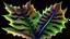 Placeholder: rendering of plant leaf in quantum physics style, leaf pores visible, psychedelic shimmering colors