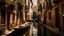 Placeholder: narrow Venetian canal with boats and buildings in the background, dappled lighting