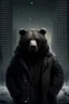 Placeholder: genera una imagen de un personaje de terror que sea un oso en medio de una gran ciudad, en un clima frio y húmedo en una de invierno