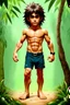Placeholder: a beautiful young jungle boy with long hair ((full body view))