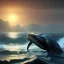 Placeholder: franz frazetta style, dead whale on the sea, sunrise, open seas