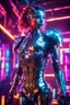 Placeholder: Photography High detailed super model beautiful woman as DJ body robot in disco club playing music,with cybernetic elements on metal armor futuristic, neon lights reflections,intricate design and details, dramatic lighting, Cinematic lighting, Volumetric lighting, Epic composition, Photorealism, Bokeh blurry