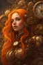 Placeholder: Beautiful time goddess surrounded by clocks and intricate gears, vivid orange wet hair, highly detailed face looks like Meika Woollard , detailed eyes, 8k resolution concept art Hyperdetailed, digital painting, Magali Villeneuve , Ismail Inceoglu, wlop , Android Jones and Julie Dillon, centered, symmetrical, soviet art