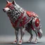 Placeholder: Wolf con apariencia humana, calidad ultra, hiperdetallado, intrincado, maximalista, colores plateado y rojo, 8k 3D