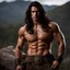 Placeholder: Handsome and muscular 30 year old shirtless mountain man long dark hair, dark fantasy, no background