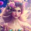 Placeholder: bright fairy, beautiful portrait, flowery landscape, cosmic atmosphere, perfect composition, 8k, super detailed, delicate flowers, complemfentary colours, intricate details