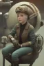 Placeholder: 1910 steampunk girl seat on sphere machanic sputnik