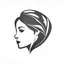 Placeholder: A simple black logo of a leaf shaped woman face vectorized, white background