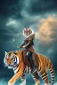 Placeholder: белая девушка верхом на тигре
