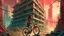 Placeholder: A futuristic digital illustration of a woman on a sleek bicycle in front of a towering, dilapidated building, set in a post-apocalyptic cityscape reminiscent of a soviet city, infused with elements of socialist realism.