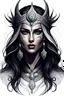 Placeholder: create an ethereal, darkly magical , epic female Andalusian sorceress with highly detailed and deeply cut facial features, sketch drawing