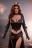 Placeholder: Raquel Welch as evil queen in black leather gown, angry, busty, curvey, cleavage, unreal 5, octane render,cinema4d, dynamic lighting, dramatic lighting, 4k, redshift render, highly detailed, hyper realistic