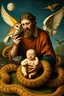 Placeholder: Hieronymus Bosch Style high quality picture in it, snakes , men with fangs, owls, spiders Baby with angels wings