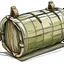 Placeholder: military green duffle bag, wood planks, in a comic book style, illustration, white background,