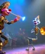 Placeholder: mechanoid clown playing jazz with a steampunk theme, trumpet, realistic