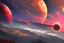 Placeholder: red exoplanet in the horizon, stars, stream, clouds, fantasy, sci-fi, hd.