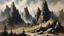 Placeholder: Dark brown dry mountains painted by Zhang Lu