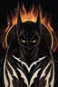 Placeholder: Captivating minimalist illustration of cosmic Batman, made up of intricately intertwined black flames. Her intense, bright eyes draw the viewer into her mesmerizing gaze, the pulsing energy of each flame creating a euphoric symphony within the heart. Dark background,the bright striped tail adds depth and dimension to the scene,evoking a feeling of dark fantasy, intriguing and mysterious aura. Vector pop art cinematic piece masterfully combines light and shadow, leaving the viewer in awe.Full bod