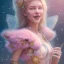 Placeholder: fairy, pink, blue, beautiful, happy smile, gold, jewels, hyperrealism, masterpiece, expert, cinematic lighting, sharp focus, 8K, pastel, macro lens, woman, detailed, flower