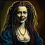 Placeholder: colored etching of a raggedly dressed, malevolent, predatory French female vampire , with highly detailed beaded dreadlock hair and facial features ,in the style of Rembrandt, Gian Lorenzo Bernini, Johannes Vermeer, and Ann Chernow, with a fine art aesthetic, highly detailed , realistic , 4k UHD cinegraphic quality