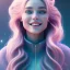 Placeholder: A portrait very beautiful woman ,smiling, longs hairs,elegant, atmospheric, realistic, cinematic lighting, pink blue light, 8k, galactic atmosphere, flowers