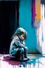 Placeholder: Abstract painting of a Little girl sitting in a corner with her head between her legs crying