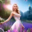 Placeholder: Full body Princess, sexy woman blondie, make up, beautiful smiling face,blue eyes, beautiful place,amazing, flowers, colors, blue and pink butterfly, realistic, photo real, stars night, detailed, high contrast, 8k high definition, unreal engine 5, extremely sharp detail, light effect, light background