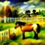 Placeholder: shetland pony, fence, field, oil painting, by renoir