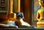 Placeholder: Elegant feline (Siamese cat) laying on Buddha statues lap, observing Thailand, painting impressionism, beautiful, artistic detailed Modifiers: elegant illustration intricate oil on canvas cinematic lighting very attractive beautiful dynamic lighting fantastic view close up hyperrealistic crisp quality hdr cinematic postprocessing Thomas Kinkade Caspar David Friedrich focused Craig Rutkowski