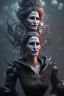 Placeholder: Julia Roberts as evil queen in black leather gown, evil, busty, cleavage, curvy, angry, stern look. character design by cory loftis, fenghua zhong, ryohei hase, ismail inceoglu and ruan jia. unreal engine 5, artistic lighting, highly detailed, photorealistic, fantasy