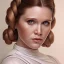 Placeholder: square framed complete and ultra realistic detailed head to waist stunning portrait of young carrie fisher as Princess Leia with realistic hairstyle by Mandy Jurgens and mucha and Richard Schmid and chuck close and chie yoshii, extraordinary and detailed ceremony dress of star wars,brown eyes