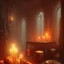 Placeholder: dark fantasy concept art, dynamic lighting, hyperdetailed, intricately detailed, Splash screen art, deep color, Unreal Engine, volumetric lighting, fantasy library artwork, indoors, cozy, leather, wood, library, candles, red silk,