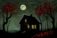 Placeholder: Creepy trees, creepy night, moon, cabin, red flowers, horror, philip wilson steer impresionism painting