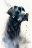 Placeholder: A portrait of black Labrador by Willem Haenraets, watercolor, wet on wet and splattering techniques, centered, perfect composition, abstraction, surrealism