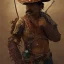 Placeholder: Insanely detailed photograph of an “ a mustachioed cowboy warrior ” with worn Sombrero, worn charo,cigar,crossbow in hand, hyperdetailed painting by Ismail Inceoglu Huang Guangjian and Dan Witz CGSociety ZBrush Central fantasy art album cover art,8K, hdr, mysterious, flickeringlights ,Stoic