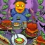 Placeholder: burger cult at the edge of the universe in surrealistic style