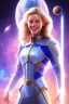 Placeholder: young cosmic woman smile, admiral from the future, one fine whole face, crystalline skin, expressive blue eyes,rainbow, smiling lips, very nice smile, costume pleiadian, Beautiful tall woman pleiadian Galactic commander, ship, perfect datailed golden galactic suit, high rank, long blond hair, hand whit five perfect detailed finger, amazing big blue eyes, smilling mouth, high drfinition lips, cosmic happiness, bright colors, blue, pink, gold, jewels, realist, purple hairs