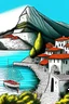 Placeholder: Draw a picture where the sights of Montenegro and its nature are presented. The picture should look like a comic book.